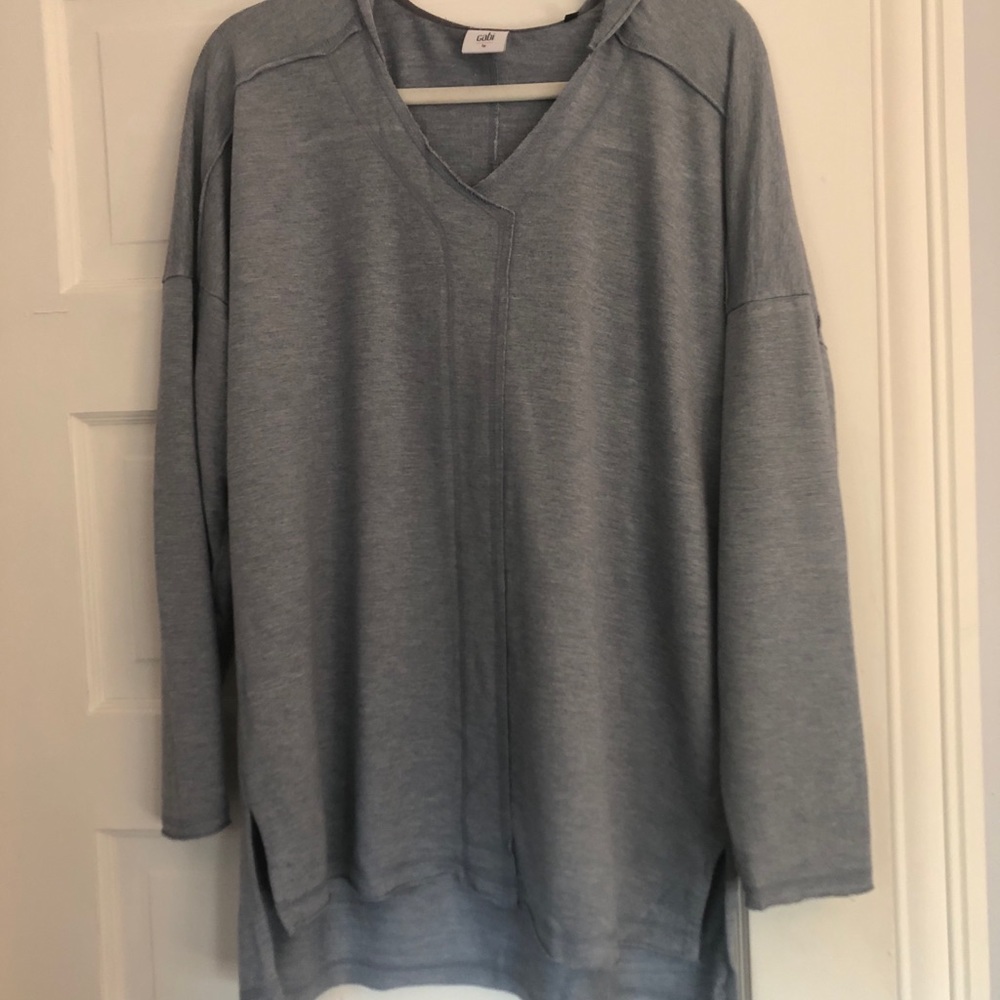 CAbi Easy Hoodie. Soft, stretchy, heathered blue
